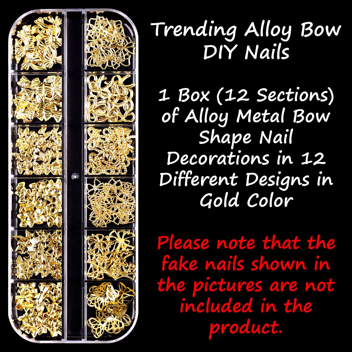 S.A.V.I Gold Alloy Bow Nail Art Decorations – 3D Metal Nail Charms (Box 30 g) 12 Stylish Designs for DIY Nail Extensions & Manicure – Nail Accessories for Women & Girls
