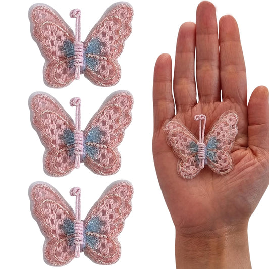 S.A.V.I 3D Pink Butterfly Applique Patches (3PCs) – Mesh Lace Sew-On Embroidery for DIY Craft, Bridal Wear, Lehenga, Saree, Blouse, Gown, Ethnic Dress  Embellishment – 5.2x4.4cm Sewing Accessory (Pink)