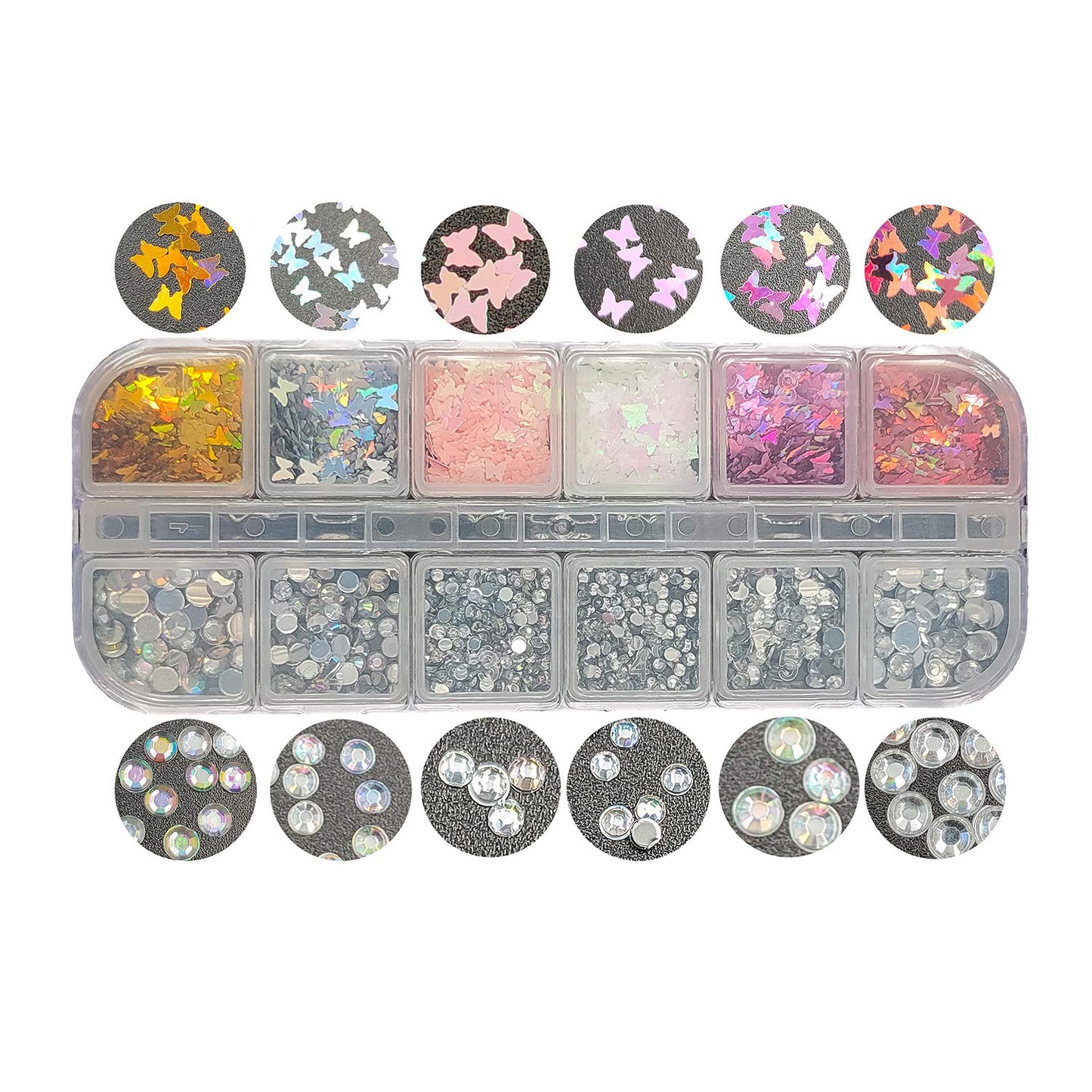 S.A.V.I 1PC. DIY Nail Art 12 Different Sequins Colorful Butterfly Pallet Manicure Flakes