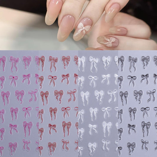 S.A.V.I 4 Sheets 3D Bow Nail Art Stickers for Women & Girls – Self-Adhesive, Multicolor, 70x90mm, Easy Peel & Stick, Long-Lasting Nail Decoration for DIY Manicure & Pedicure