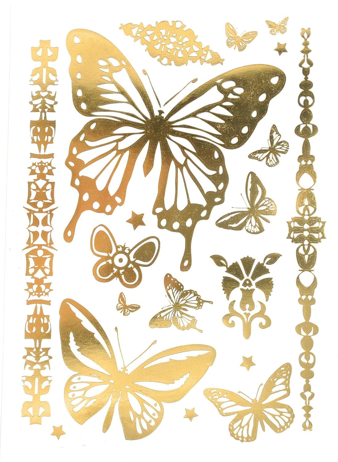 S.A.V.I 3D Temporary Tattoo Golden And Silver Metallic Sticker Big Butterfly Hair Tattoo Decoration Design Size 21x15CM - 1PC. (199)