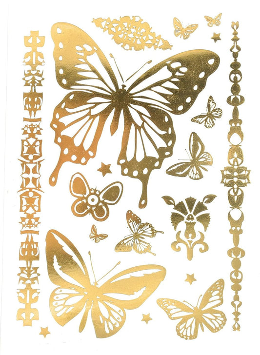 S.A.V.I 3D Temporary Tattoo Golden And Silver Metallic Sticker Big Butterfly Hair Tattoo Decoration Design Size 21x15CM - 1PC. (199)