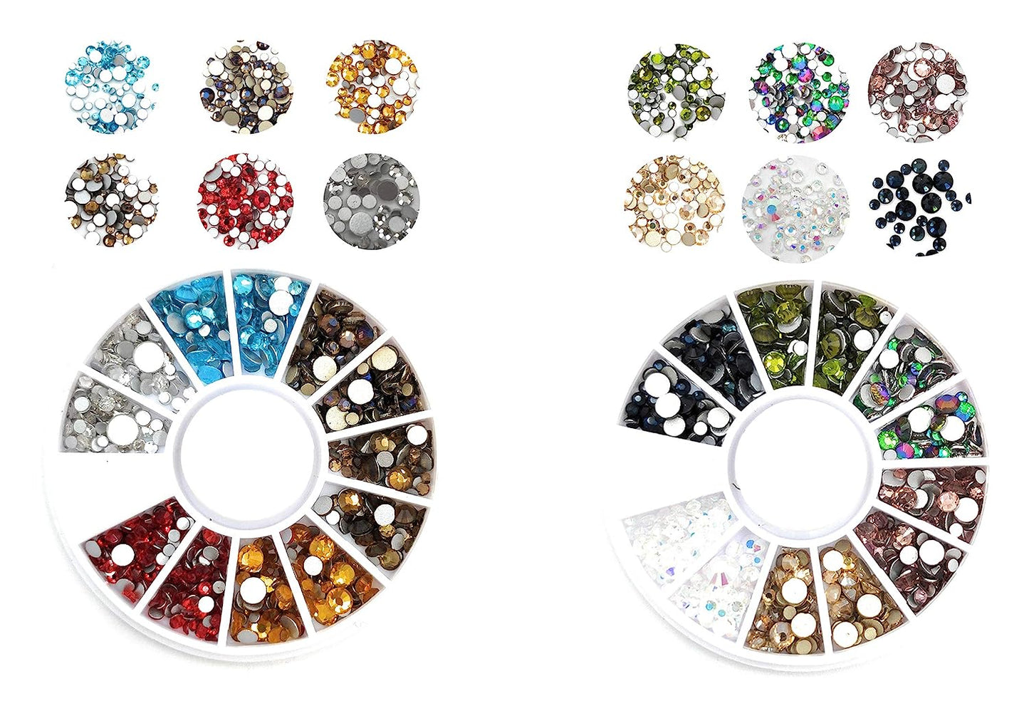 S.A.V.I (Pack of 2) 3D DIY Nail Art Flat back Rhinestone 6 Mixed Colors Crystal Manicure Decoration Disc Wheel