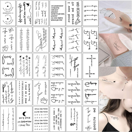 S.A.V.I 30 Pcs Black Temporary Tattoos for Women & Girls – Safe Non-Toxic Waterproof Body Art Stickers | Small Minimal Designs | 5x7.5cm Size | Long Lasting Stylish Fake Tattoo Set (14)