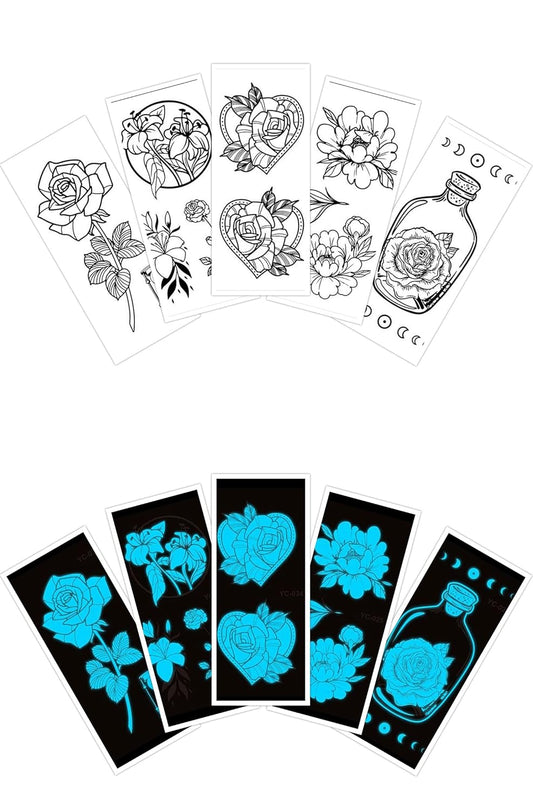 S.A.V.I 5 PCS. Luminous Temporary Tattoo Stickers, Glow In Dark Temporary Tattoo for Girls, Butterflies, Flowers, Mermaid, Dagger Tattoos Waterproof Tattoo Water Transfer Stickers For Men Women