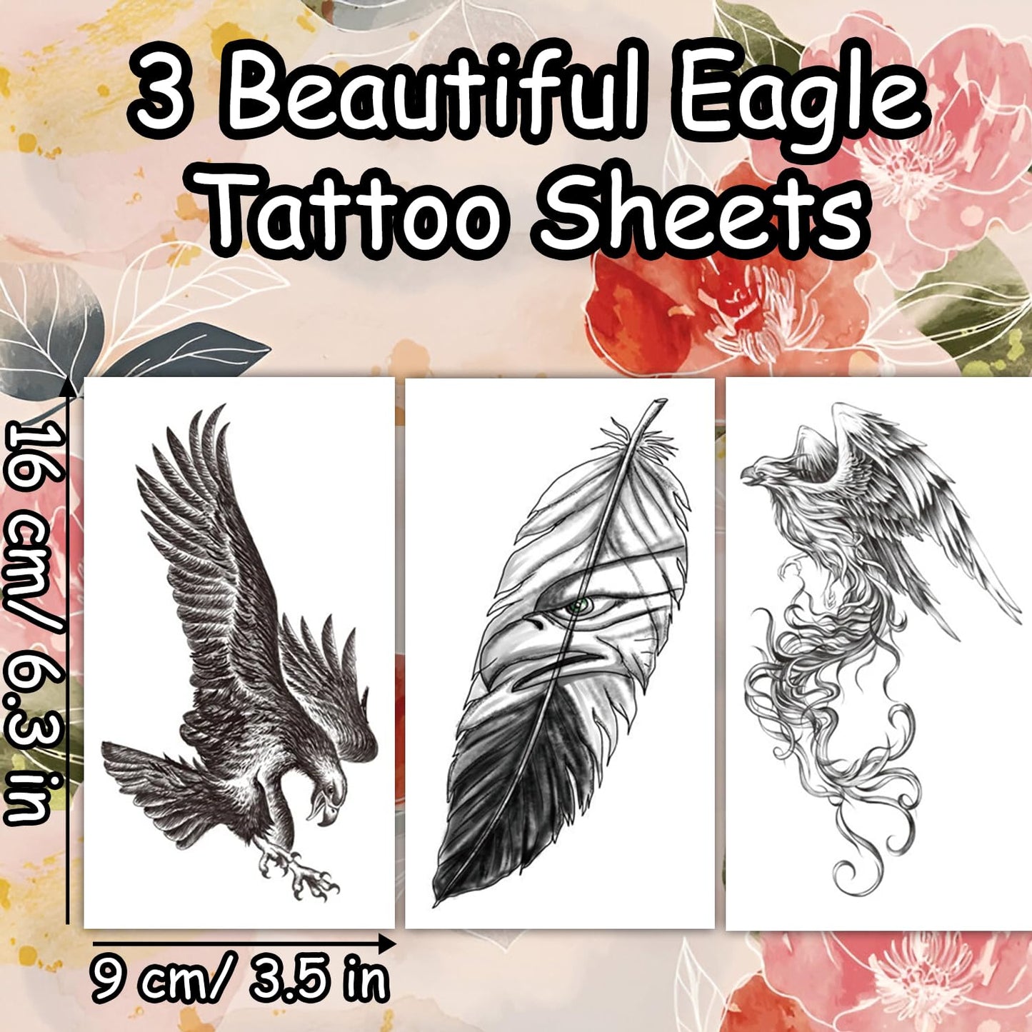 S.A.V.I 3 Pcs Temporary Tattoo Set for Women & Girls – Waterproof & Long Lasting – Safe Non-Toxic Body Art – Floral, Feather, Dreamcatcher, Snake, Butterfly Designs – 16x9cm Half Arm Size (09)