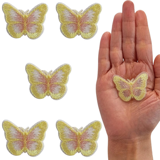S.A.V.I 5PC 3D Blue Butterfly Applique Patch | Sew-On Mesh Lace Fabric Embroidery for DIY Dresses, Saree, Lehenga, Blouse, Gown, Bridal Wear  Craft | Decorative Sewing Patch (1.7x1.3 in) (Yellow pink)