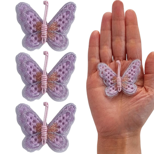 S.A.V.I 3PCs 3D Butterfly Lace Applique Patch – Lavender/Purple, 5.2x4.4 cm – Embroidered Mesh Fabric for DIY Sewing, Sarees, Lehengas, Bridal Wear, Gowns, Ethnic Dresses  Craft Decoration