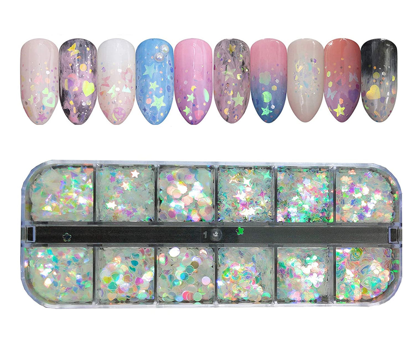 S.A.V.I 1PC. DIY Nail Art 12 Styles Sequins Palette Heart Stars Flower Moon Shape Mermaid Manicure Flakes