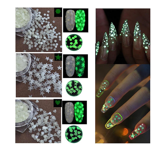 S.A.V.I 3 PCS. Nail Art Sequins Hexagon Big Star Heart Shape Flakes Craft Fluorescent Luminous Glow In the Dark Glitters Resin