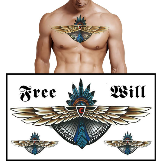 S.A.V.I Temporary Tattoos Waterproof for Men and Women - Flying Bird in Blue Color Design for Chest, Waist, and Back, Size- 24x14cm