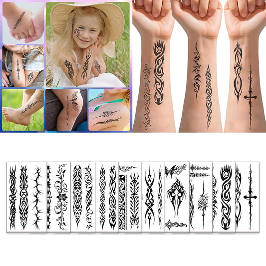 S.A.V.I 10 Sheets Tribal Temporary Tattoo Stickers for Men Women Kids – Black Waterproof Body Art – 12x6.8cm – Safe Non-Toxic – Easy to Apply & Remove – Long Lasting for Arms Back Legs