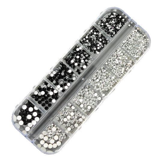 S.A.V.I 1PC. Nail Art Black  White Flatback Crystal Stones Decorations Palette DIY