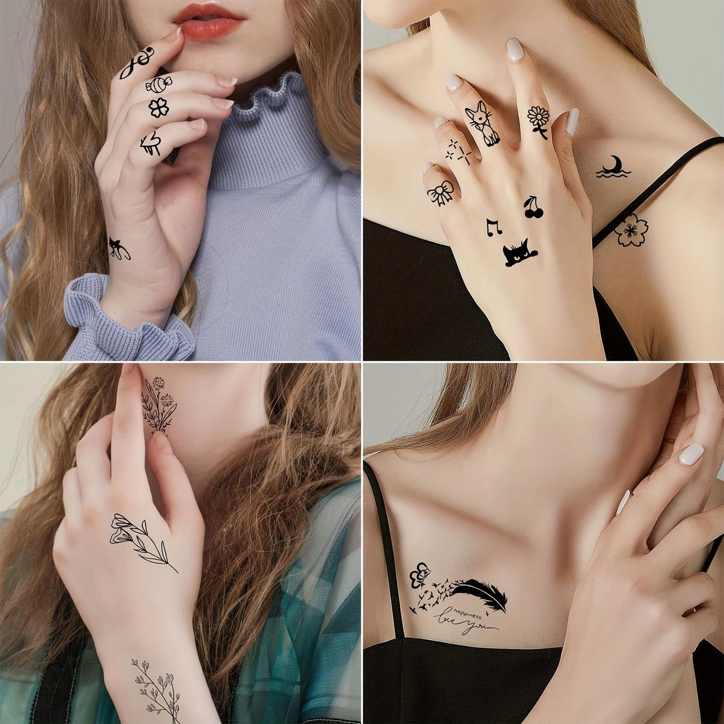 S.A.V.I 30 Pcs Black Temporary Tattoos for Women Girls – Waterproof, Safe & Non-Toxic Body Art Stickers | Minimalist Floral, Butterfly, Quote Designs | Easy to Apply & Remove | Skin-Friendly - 9.7x5.7 cm (02)