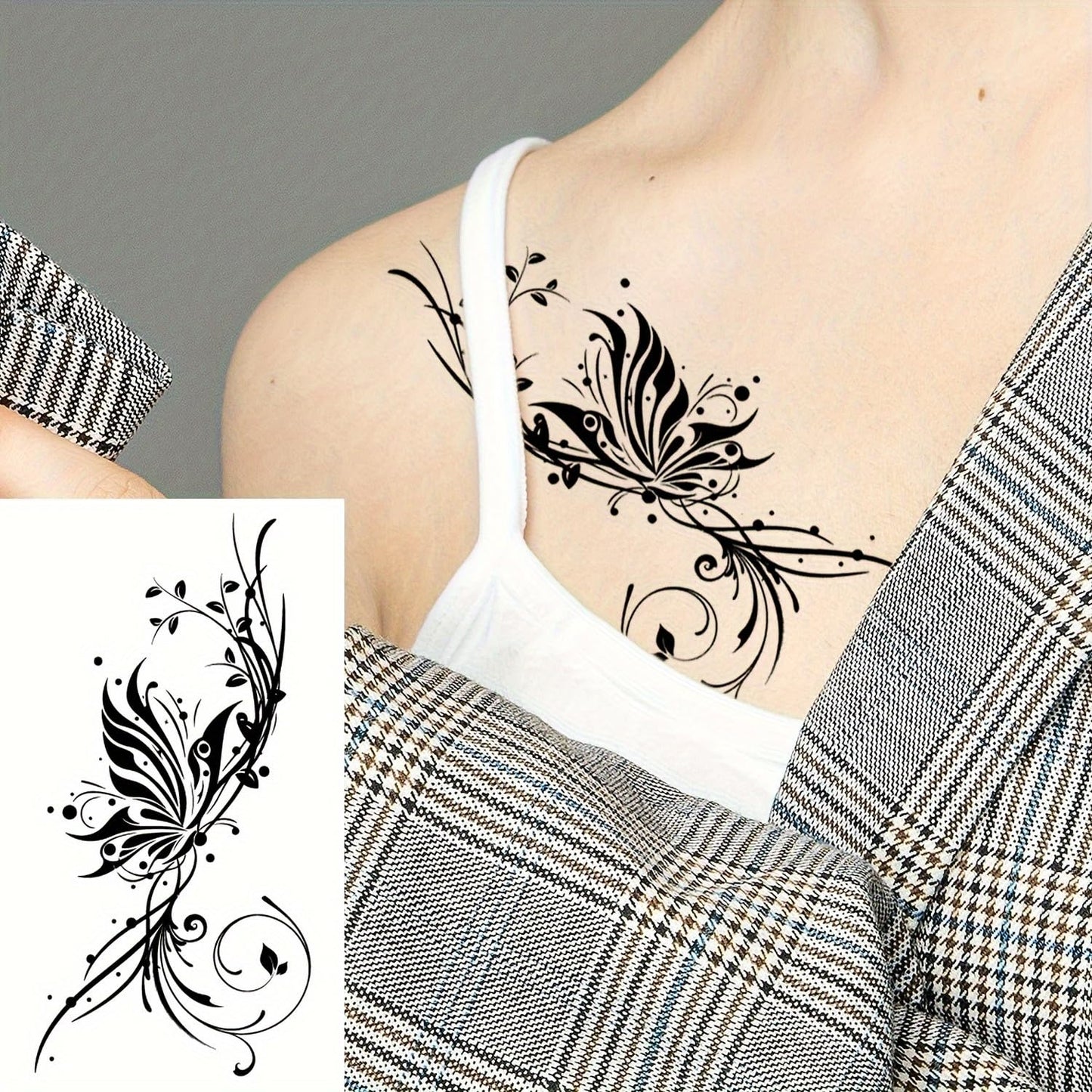 S.A.V.I 30 Pcs Black Temporary Tattoos for Women & Girls – Floral, Feather, Butterfly Designs – Waterproof, Safe & Non-Toxic Body Art Stickers for Hand, Arm, Neck, Back – Easy to Apply & Remove - 9.7x5.7 cm (08)