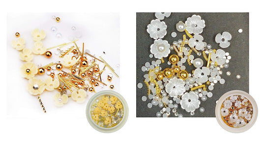 S.A.V.I (Set of 2) Nail Art Set Rivet Rhinestone Resin Decoration Shell Flower White Pearl Golden Beads Yellow Color