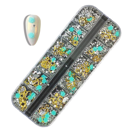 S.A.V.I 1PC. Nail Art Turquoise Color Rose with Crystals Decorations Palette DIY