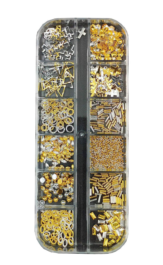 S.A.V.I 1 Palette 12 Styles DIY Nail Art Mixed shapes gold  Silver Alloy Accessories For Manicure