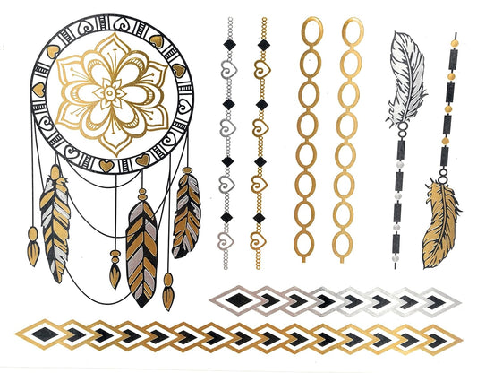 S.A.V.I Metallic Temporary Tattoos Golden Silver Color Ancient For Women Girls Size-21x15cm- 1PC.