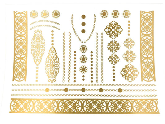S.A.V.I Metallic Temporary Tattoos Golden Silver Color Ancient For Women Girls Size-21x15cm- 1PC.