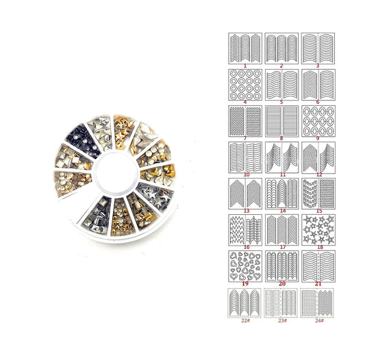 S.A.V.I 24 Sheets Nail Tips and 1 PC. DIY 3D Nail Art Manicure Decoration Wheel Acrylic Crystal - 12 Styles