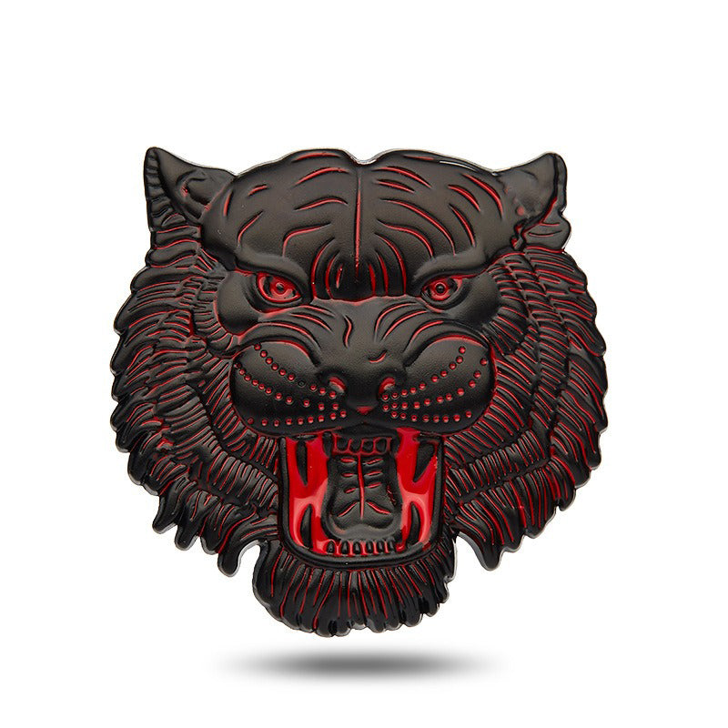 SAVIAURA 3D Tiger Head Car Sticker - Three-Dimensional Metal Body Window Decal for Cars - Bold and Eye-Catching Totem Design (Black-Red)