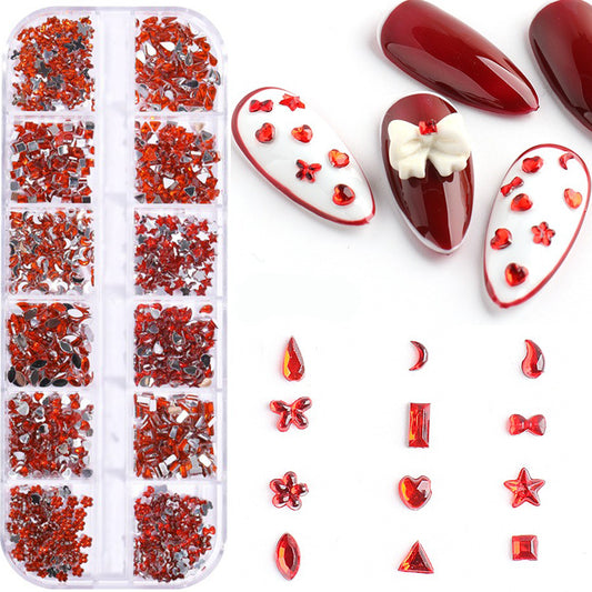 S.A.V.I Red Flatback Resin Rhinestones for Nail Art – 12 Unique Shapes (Heart, Star, Bow  More) | Small DIY Nail Gems for Stunning Manicures | Sparkling Nail Decorations  Craft Accessories – 1 Box