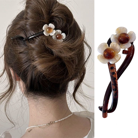 S.A.V.I Stylish Brown  White Floral Hair Clip for Women | Elegant Flower Design Hair Clutch | Durable 11 cm Hair Accessory for All Hairstyles