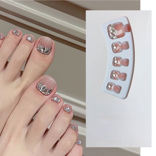 S.A.V.I 24pcs Nude 3D Crystal Toe Nails - Press-On Pedicure, False Nails, Easy Application, Long-Lasting