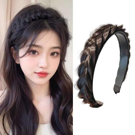 S.A.V.I Natural Black Braided Hairband for Women & Girls | Synthetic Braid Look Headband | Stylish Flexible Hair Band for Daily Use, Parties, Casual | 1Pc Lightweight & Comfortable