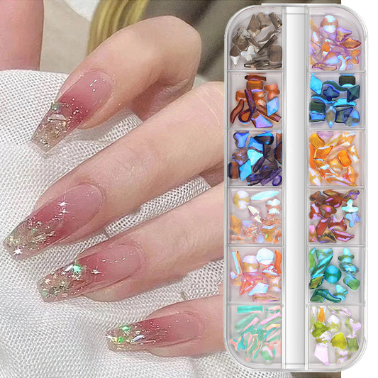S.A.V.I Aurora 3D Nail Art Rhinestones – Multicolor Flatback Resin Charms for Nail Extension  Decoration | Color-Changing, Mixed Shapes  Sizes | DIY Nail Accessories | 12-Grid Box for Manicure  Styling