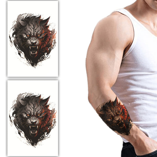 S.A.V.I 2 Sheets Large Wolf Temporary Tattoos for Men - 19x12cm Waterproof Body Art Stickers - Realistic Black  Red Animal Design, Long-Lasting for Arms, Chest  Back